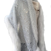 Fox Fur Trim Lace Stole - GREY