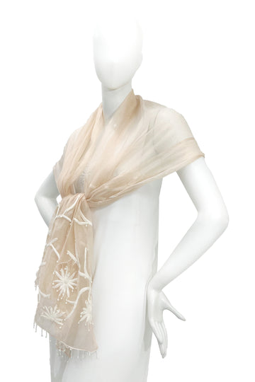  CHIE IMAI Scarf Collection - Pearl Of India "Beige / White"