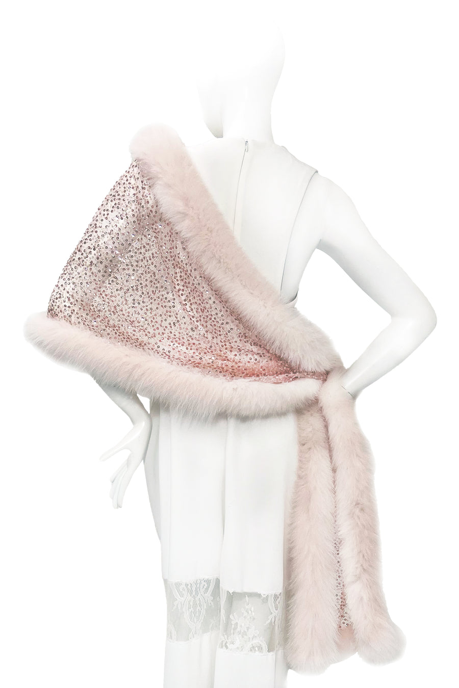 Fox Fur Trim Lace Stole - ROSE GOLD