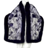 Fox Fur Trim Lace Stole - Navy Blue