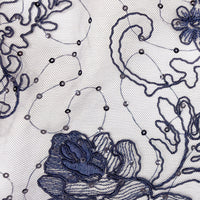 Fox Fur Trim Lace Stole - Navy Blue