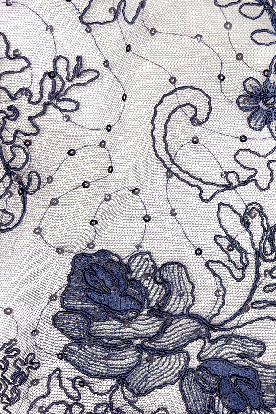 Fox Fur Trim Lace Stole - Navy Blue
