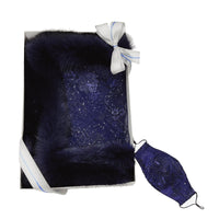 Fox Fur Trim Lace Stole - Navy Blue