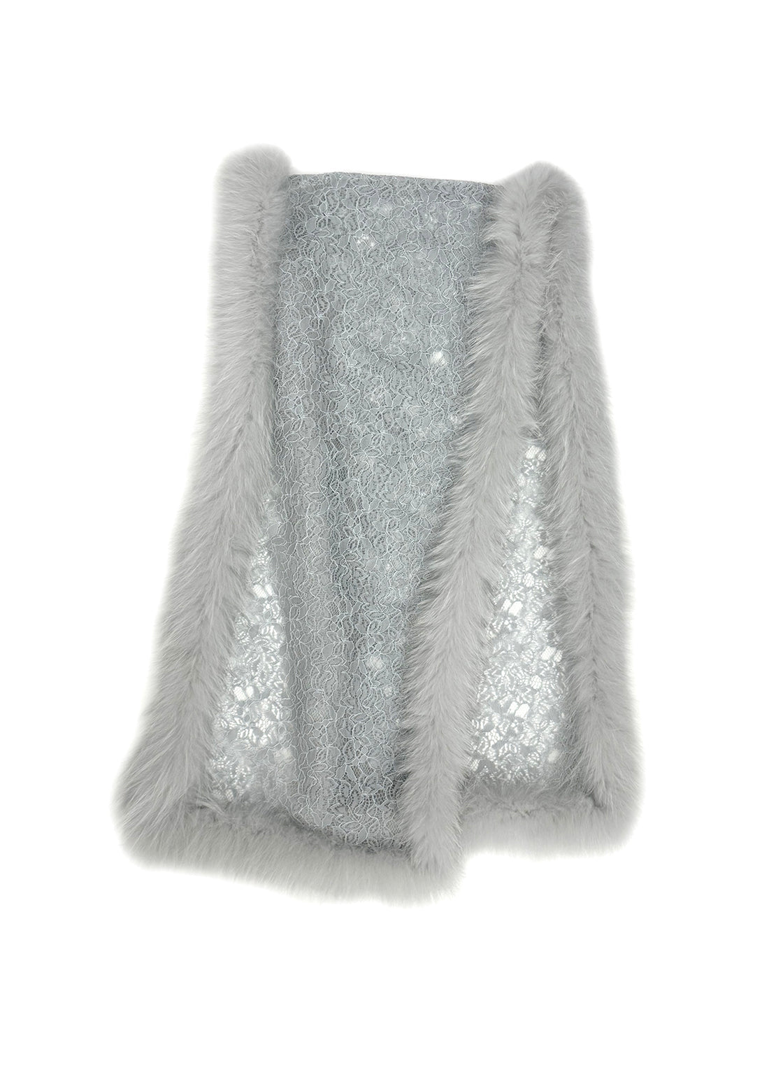 Fox Fur Trim Lace Stole - GREY