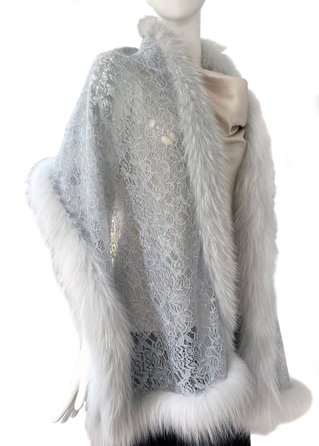 Fox Fur Trim Lace Stole - GREY