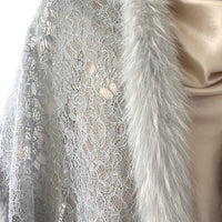 Fox Fur Trim Lace Stole - GREY
