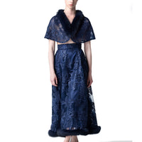 Fox Fur Collar & Trim Two Piece Lace Dress