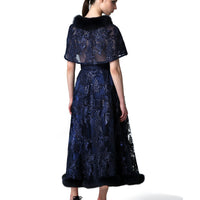 Fox Fur Collar & Trim Two Piece Lace Dress