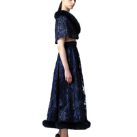 Fox Fur Collar & Trim Two Piece Lace Dress