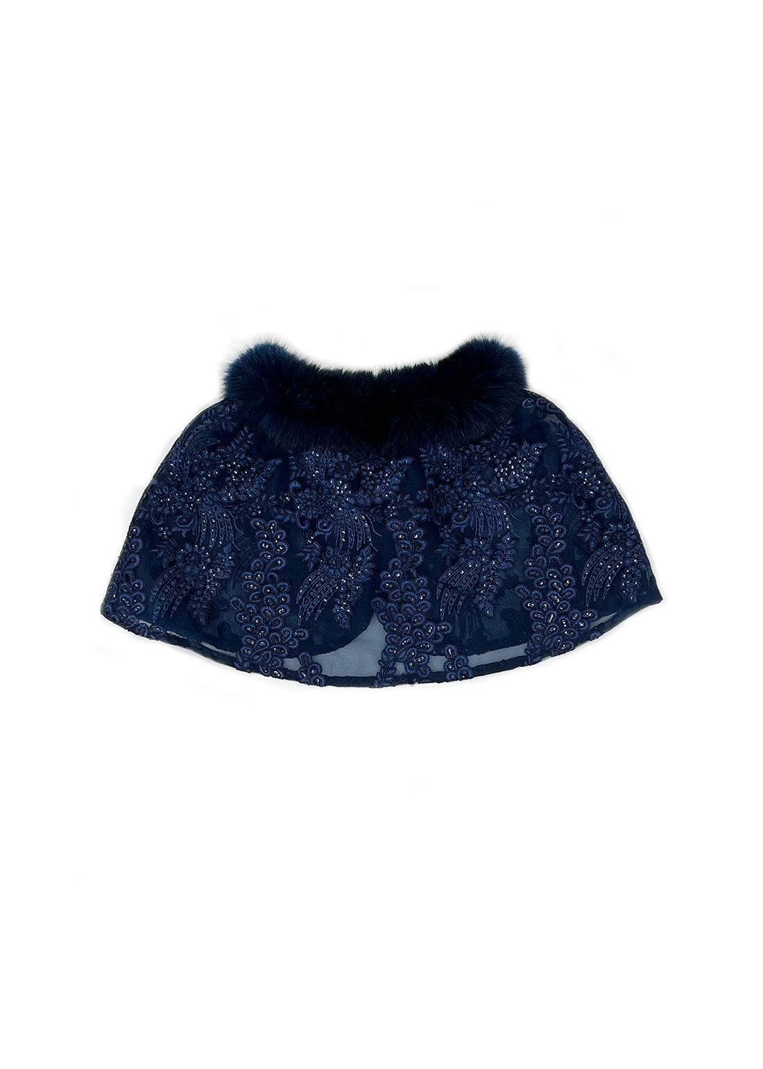 Fox Fur Collar & Trim Two Piece Lace Dress
