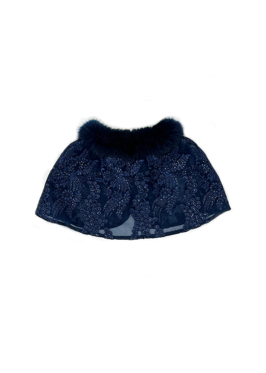 Fox Fur Collar & Trim Two Piece Lace Dress