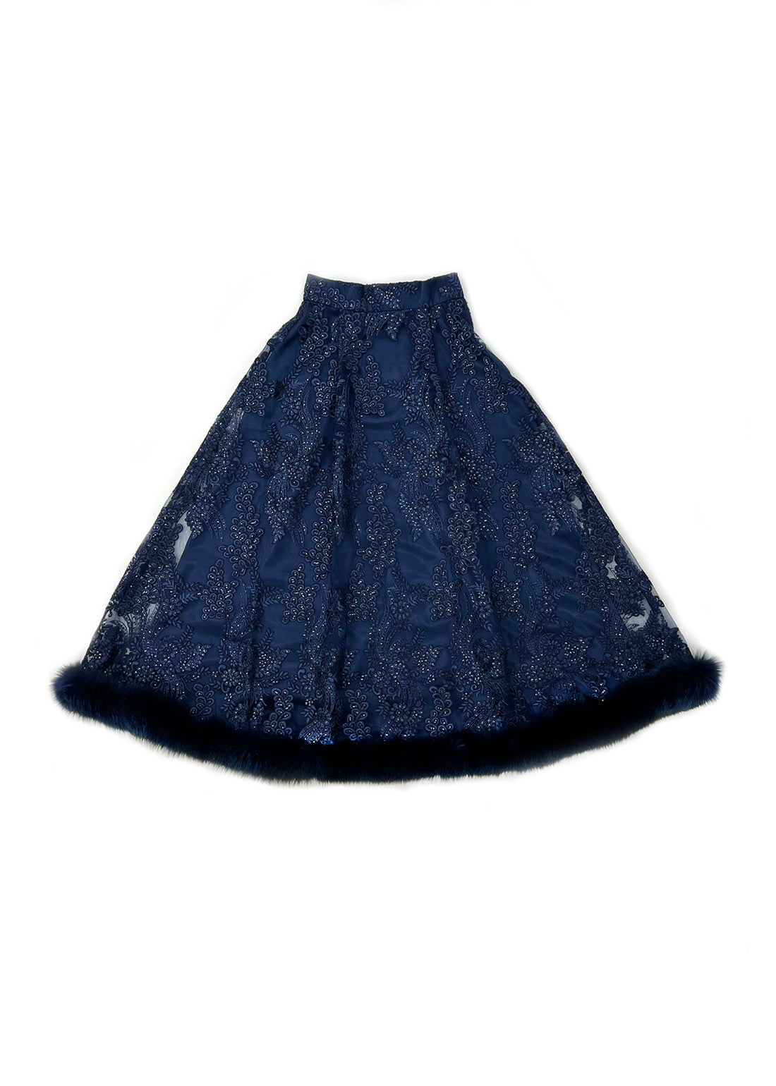 Fox Fur Collar & Trim Two Piece Lace Dress