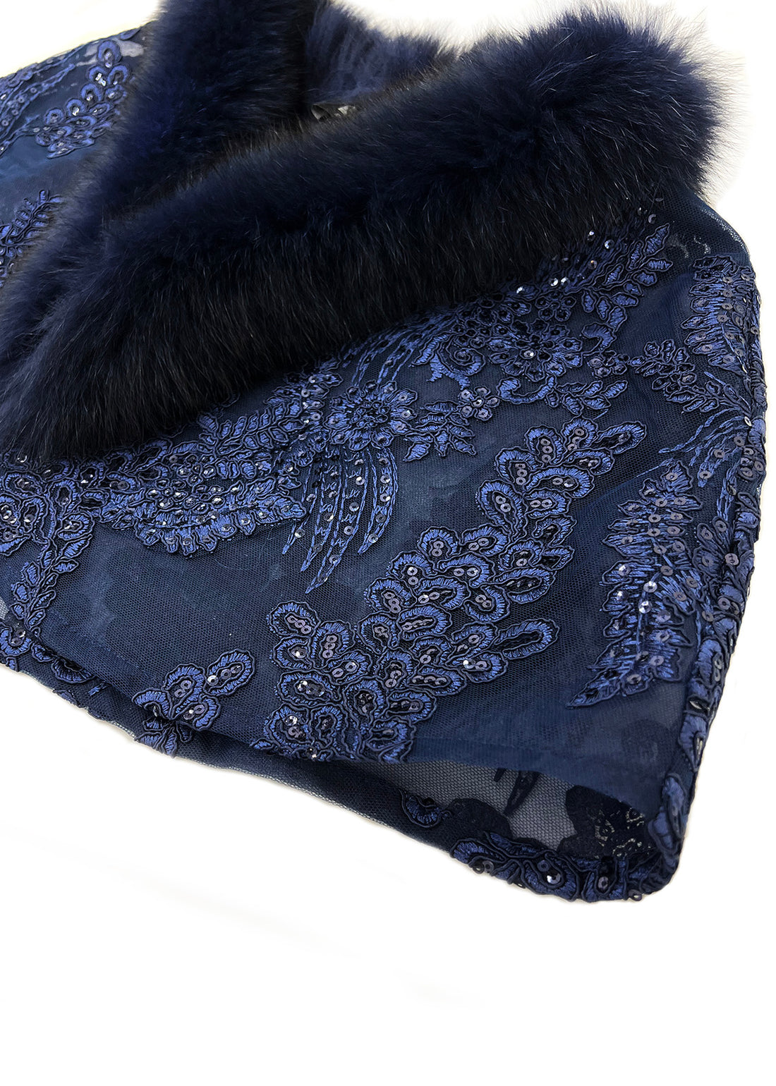 Fox Fur Collar & Trim Two Piece Lace Dress