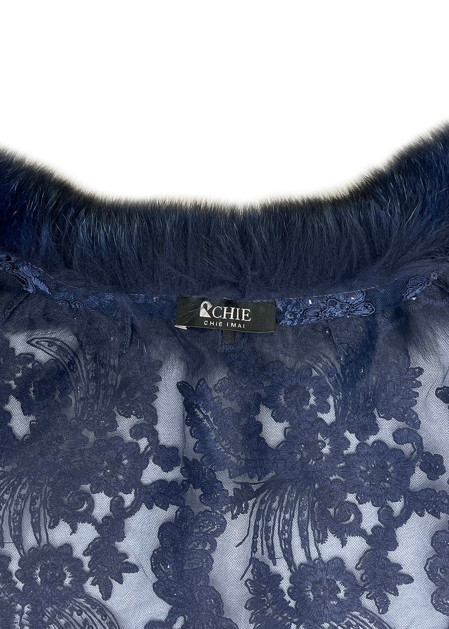 Fox Fur Collar & Trim Two Piece Lace Dress