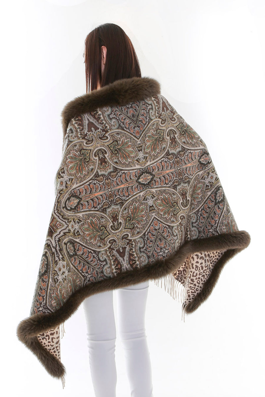 Fox Fur Trim Cashmere Stole