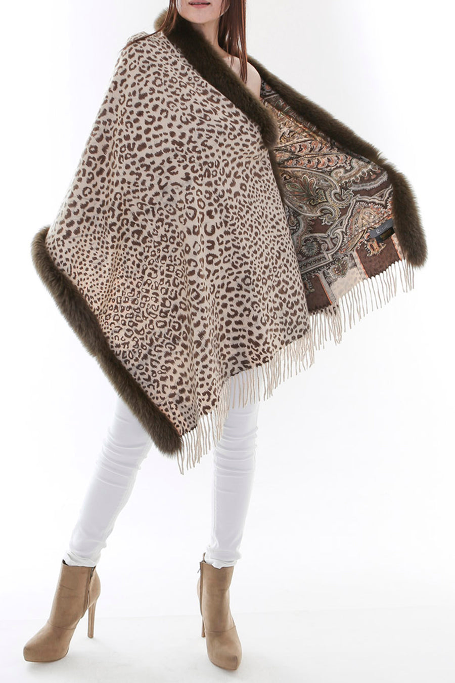 Fox Fur Trim Cashmere Stole