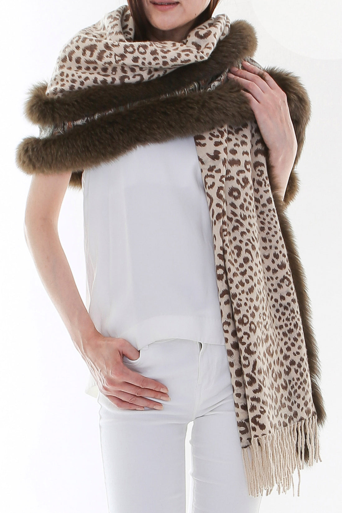 Fox Fur Trim Cashmere Stole