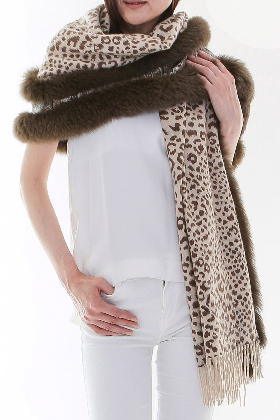 Fox Fur Trim Cashmere Stole