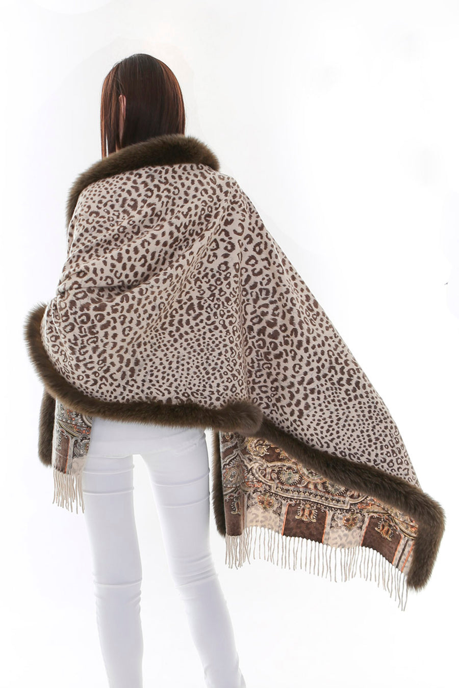 Fox Fur Trim Cashmere Stole