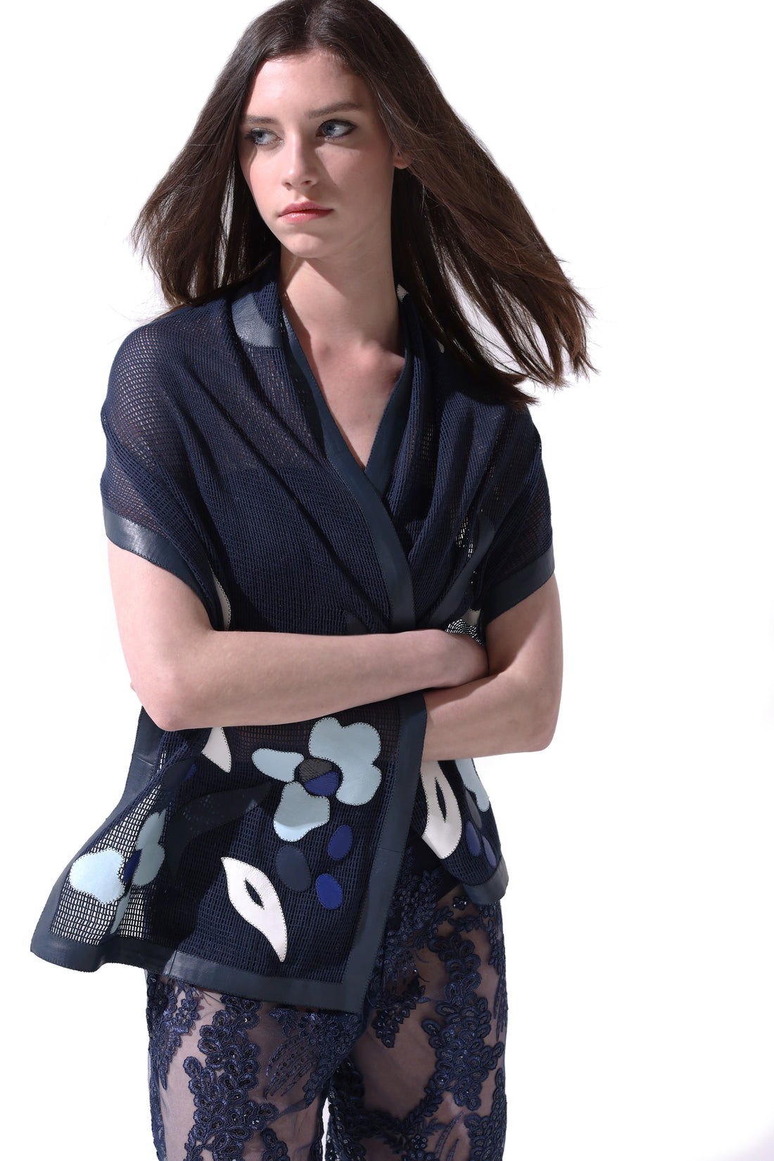 MESH de CHIE Cotton Mesh Stole - Navy Blue x Light Blue