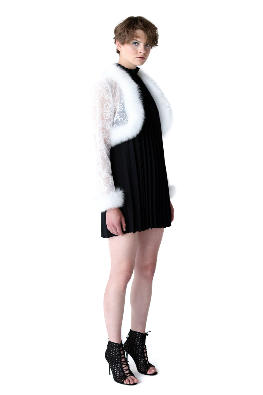 CHIE IMAI Fox Fur-Trim Lace Bolero