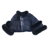 Fox Fur-Trim Lace Bolero - Navy Blue