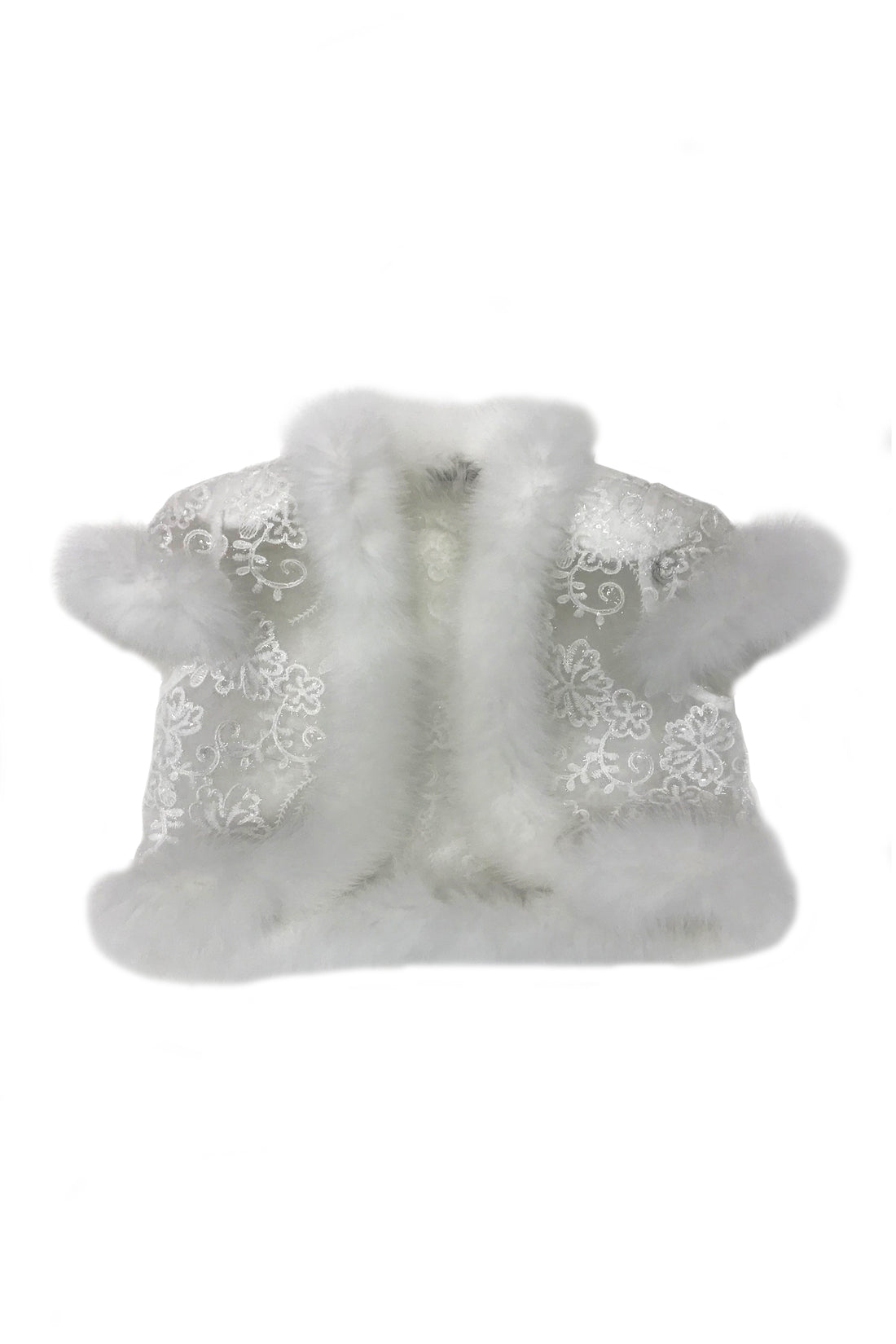 Fox Fur-Trim Lace Bolero - White Dance
