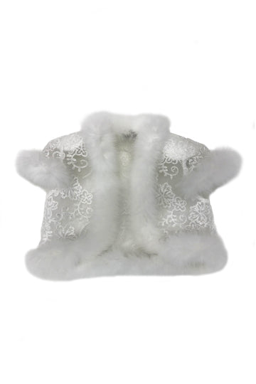 Fox Fur-Trim Lace Bolero - White Dance