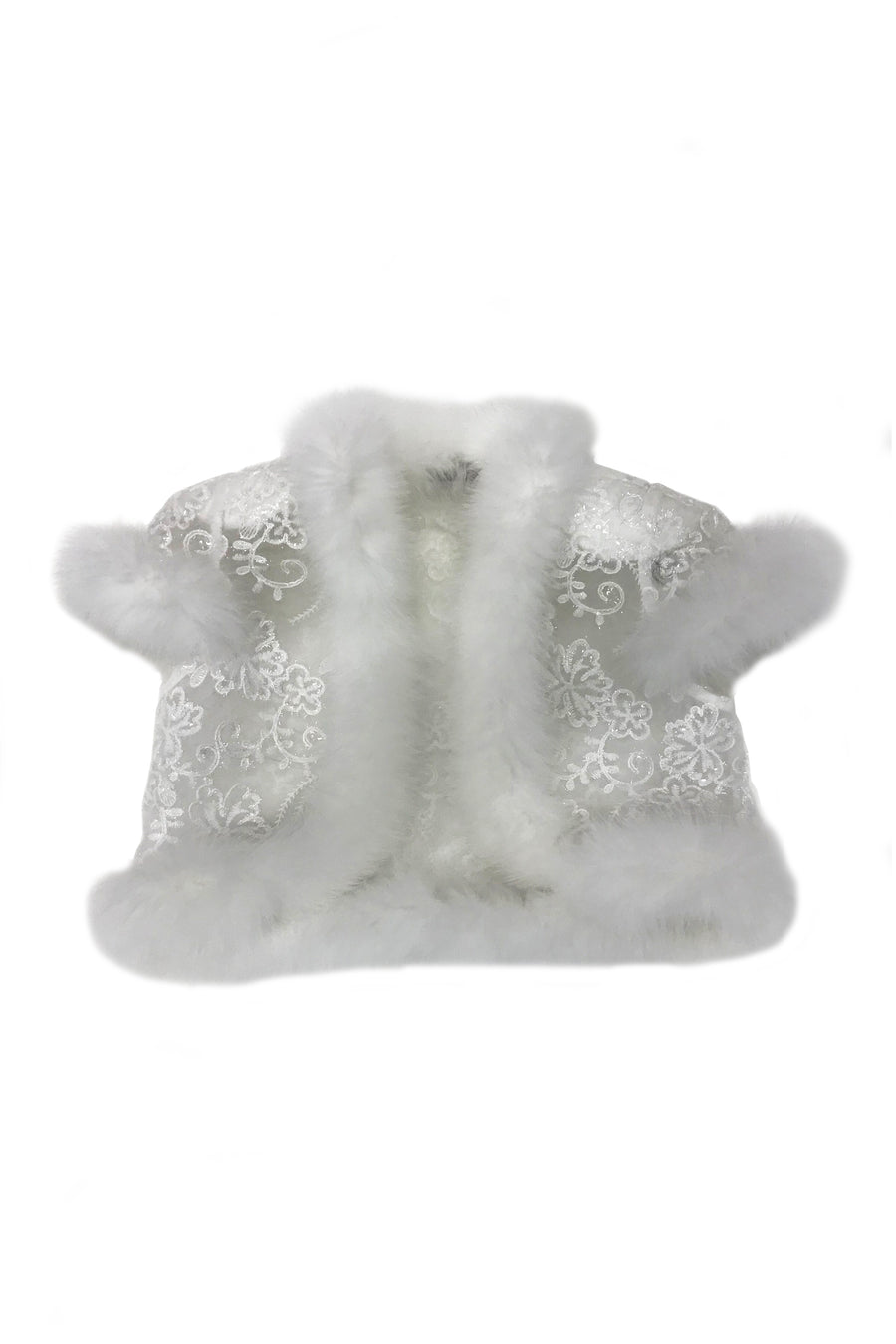 Fox Fur-Trim Lace Bolero - White Dance