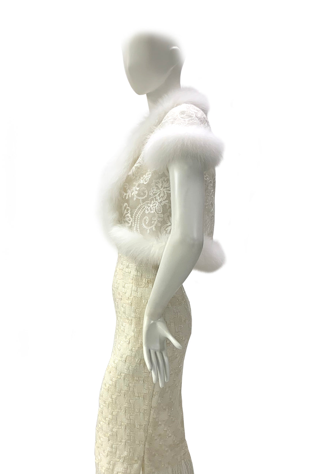 Fox Fur-Trim Lace Bolero - White Dance