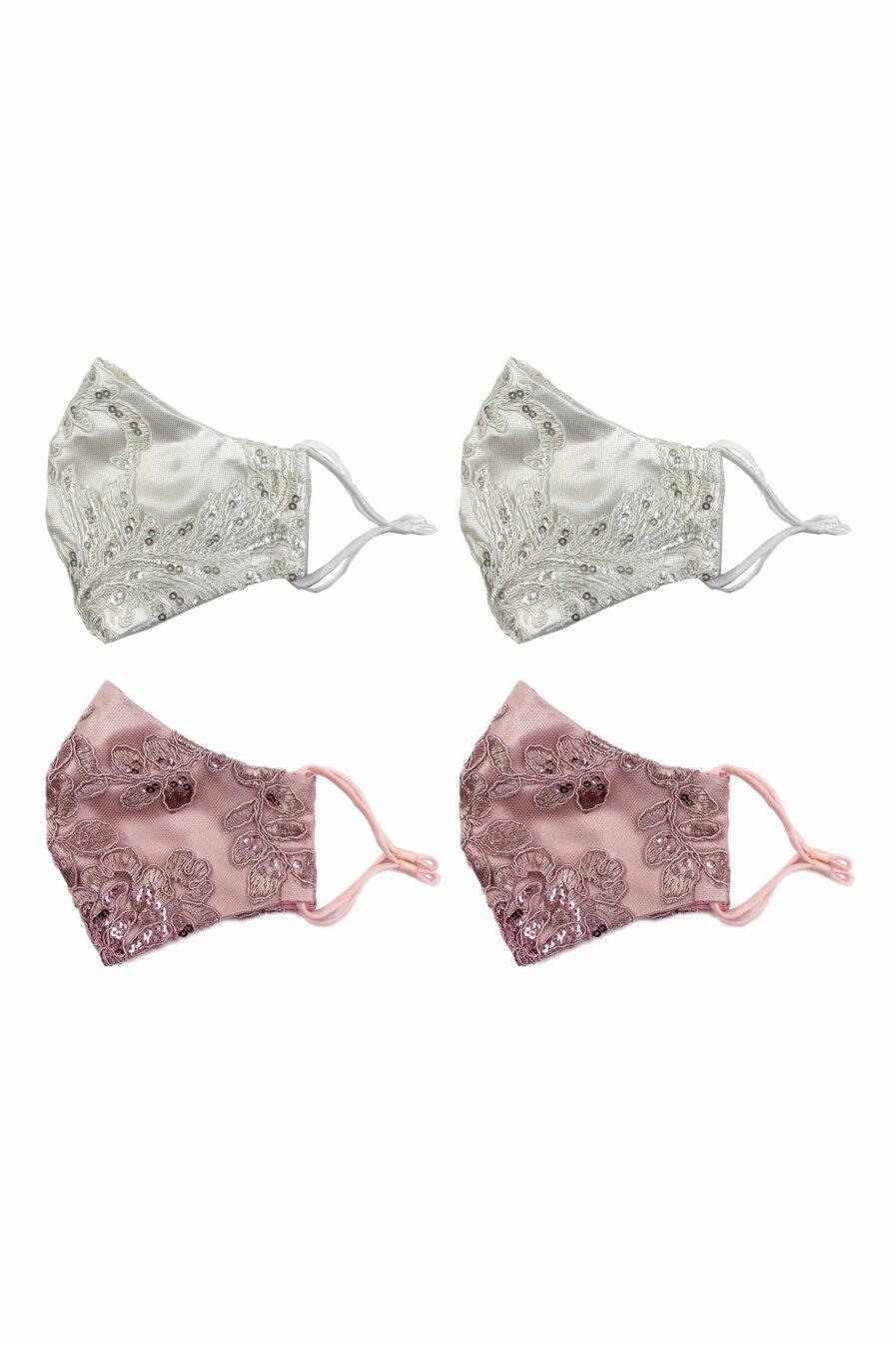 Chie Chic Posh Mask – A Set of Four (2) Silky White & (2) Pink Cherry Masks