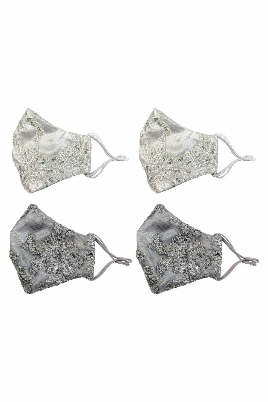 Chie Chic Posh Mask – A Set of (2) Silky White & (2) Spangle Grey Masks
